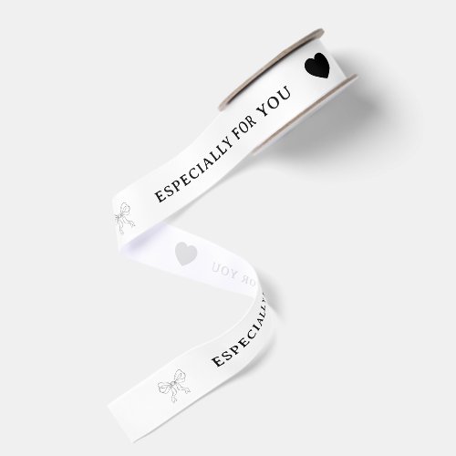 Elegant Bow & Heart Personalized Design Grosgrain Ribbon