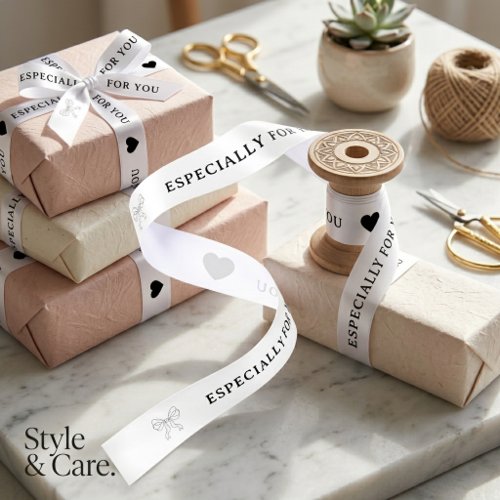 Elegant Bow & Heart Personalized Design Satin Ribbon