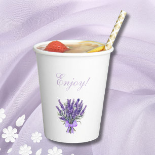 Elegant Bow Lavender Floral Bridal Shower Paper Cups