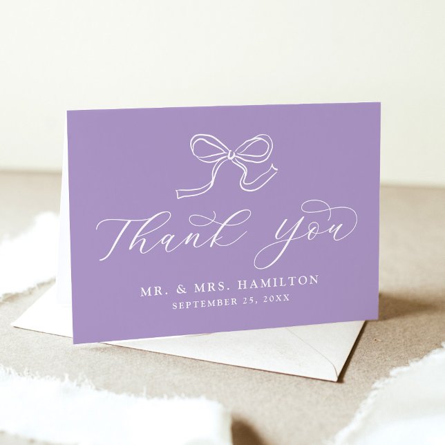 Elegant Bow Lavender Wedding Thank You Card (Creator Uploaded)