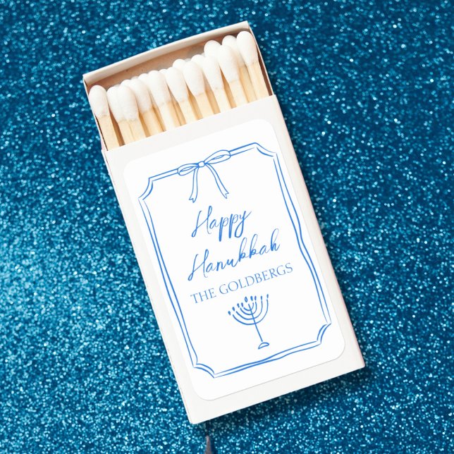 Elegant Bow Menorah Custom Name Happy Hanukkah  Matchboxes (Light up your Hanukkah celebration with this elegant, personalized matchbox featuring a menorah.)