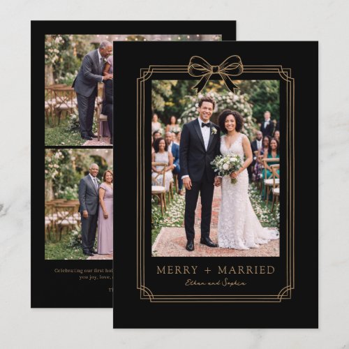 Elegant Bow Merry and Married Holiday Photo Card