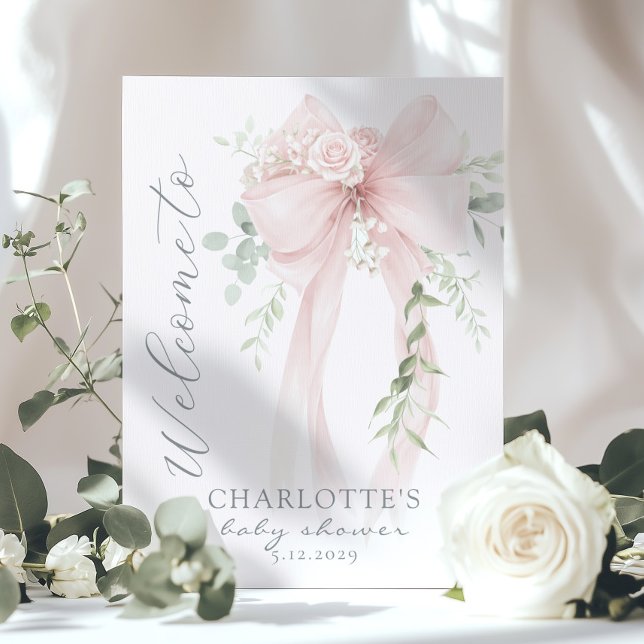 Elegant Bow Neutral Baby Shower Welcome Poster (Creator Uploaded)