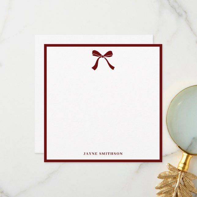 Elegant Bow Personalized Stationery Thank You Card (Front/Back In Situ)