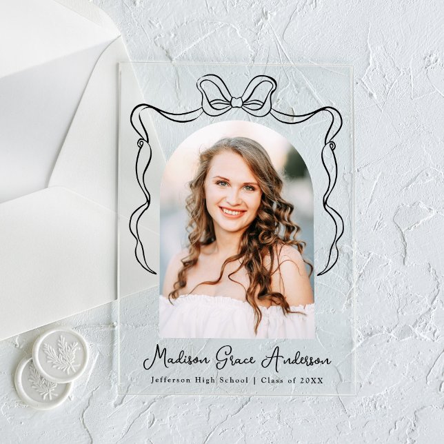 Elegant Bow Photo Acrylic Graduation Announcement (Creator Uploaded)