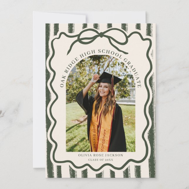 Elegant Bow Photo Graduation Invitation (Front)
