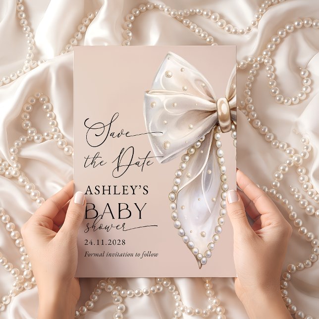 Elegant Bow Pink Save the date Baby Shower Invitation (Creator Uploaded)