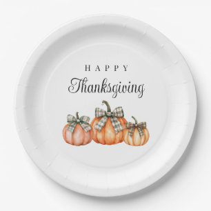 Elegant Bow Pumpkins Happy Thanksgiving Paper Plates