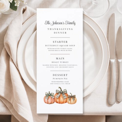 Elegant Bow Pumpkins Thanksgiving  Menu
