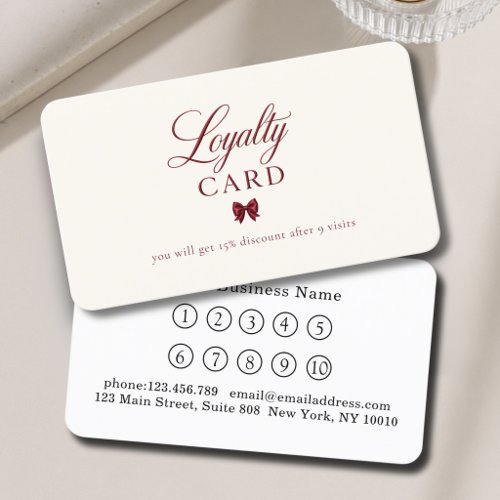 Elegant Bow Red Beige 10 Loyalty Cards
