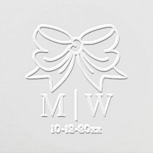 Elegant Bow Ribbon #4 Wedding Couple Initials Date Embosser