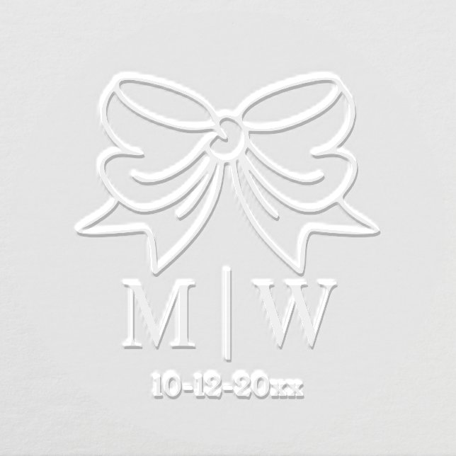 Elegant Bow Ribbon #4 Wedding Couple Initials Date Embosser (Design)