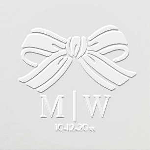 Elegant Bow Ribbon #5 Wedding Couple Initials Date Embosser