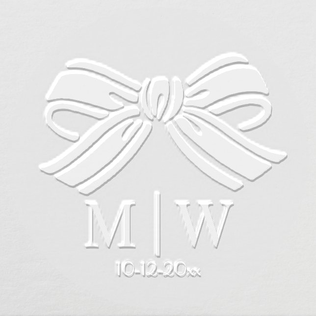 Elegant Bow Ribbon #5 Wedding Couple Initials Date Embosser (Design)