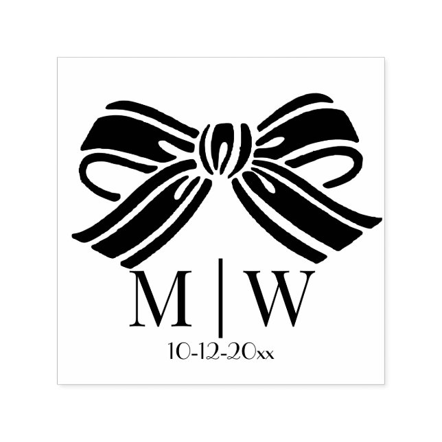 Elegant Bow Ribbon #5 Wedding Couple Initials Date Self-inking Stamp (Design)
