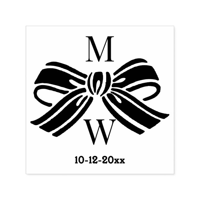 Elegant Bow Ribbon #5V Wedding Couple Initials Dt Self-inking Stamp (Design)