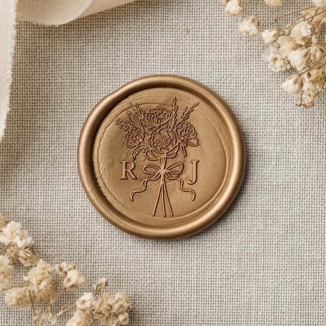 Elegant Bow & Ribbon Floral Bouquet Monogram Wax Seal Sticker (Elegant Bow & Ribbon Floral Bouquet Monogram Wax Seal Sticker)