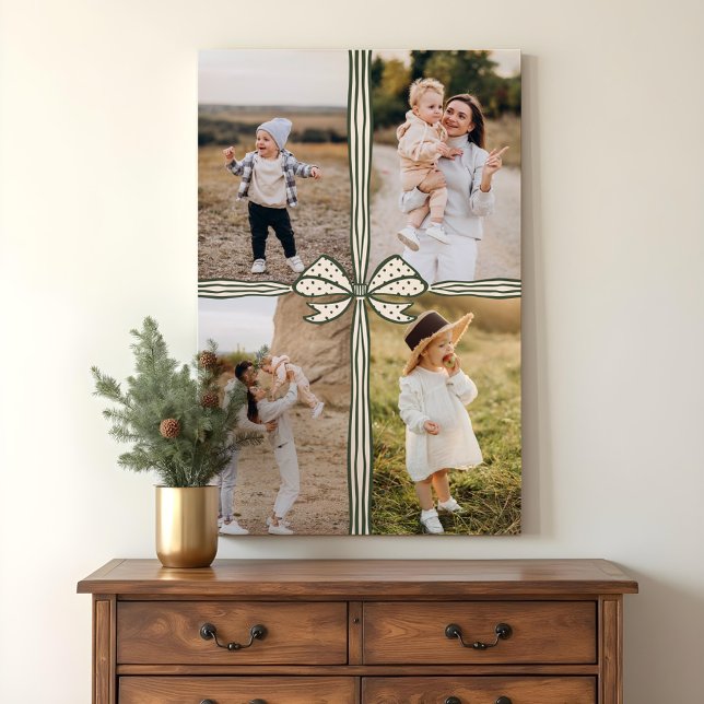 Elegant Bow & Ribbon Present Family Photo Collage Canvas Print (Elegant Bow & Ribbon Present Family Photo Collage Canvas Print)