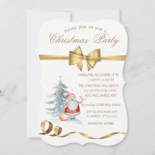 Elegant Bow Santa Claus Pine Tree Christmas Party Invitation