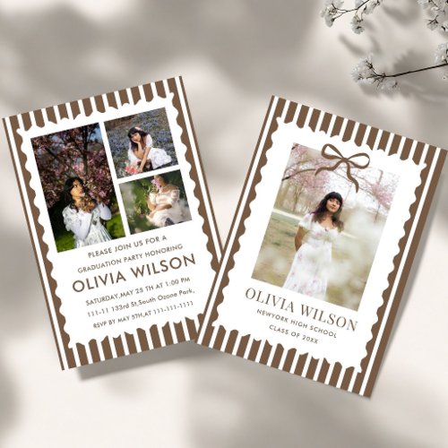Elegant Bow Striped Graduation Party Invite, 2026  Invitation