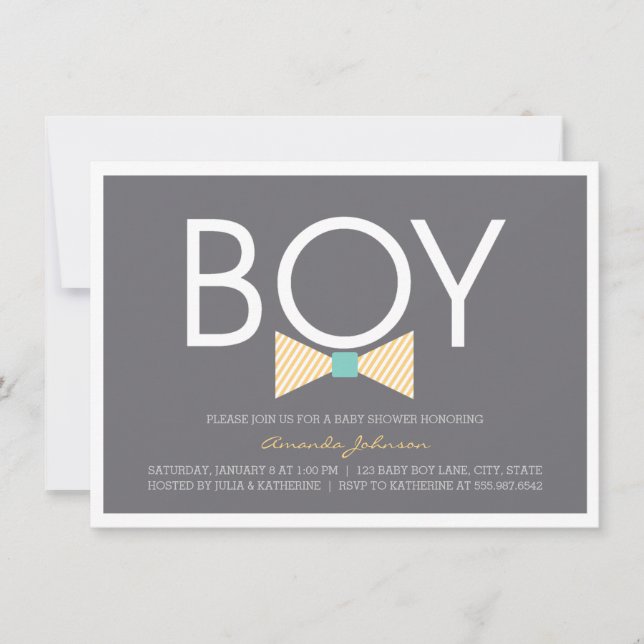 Elegant Bow Tie Boy Baby Shower Invitations (Front)