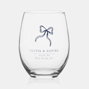 Elegant Bow Wedding navy blue favor Glass
