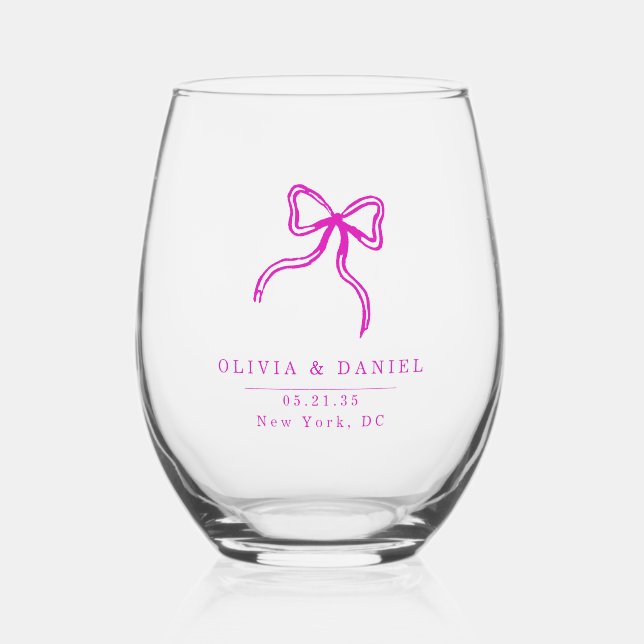 Elegant Bow Wedding pink favor Glass (Front)