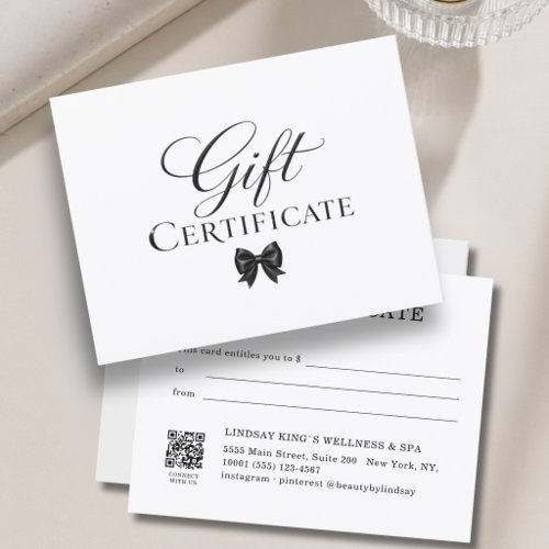 Elegant Bow White Black Gift Certificate