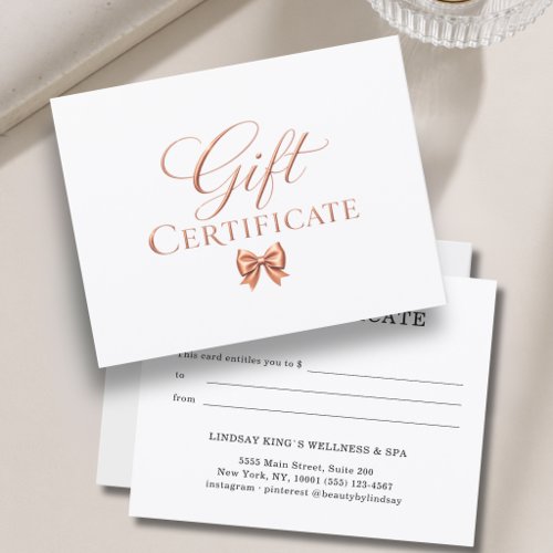 Elegant  Bow White Copper Gift Certificate