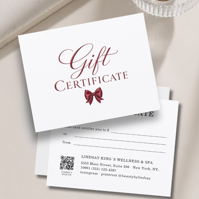 Elegant  Bow White Red Gift Certificate (Elegant  Bow White Red Gift Certificate)
