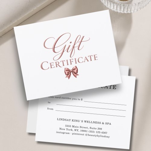 Elegant Bow White Rosegold Gift Certificate