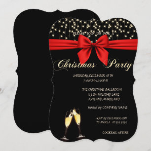 Elegant, Bow,Wine Glass, Company Christmas Party Invitation