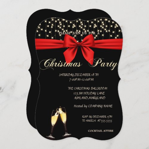 Elegant BowWine Glass  Company Christmas Party Invitation