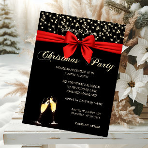 Elegant, Bow,Wine Glass,  Company Christmas Party Invitation