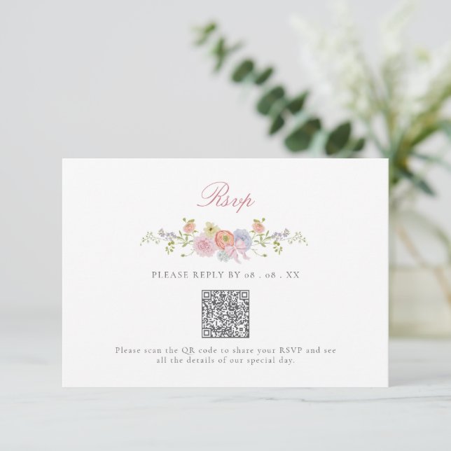 Elegant Bows and Wildflowers RSVP Card (Standing Front)