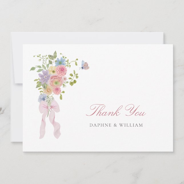 Elegant Bows and Wildflowers Thank You Card (Front)