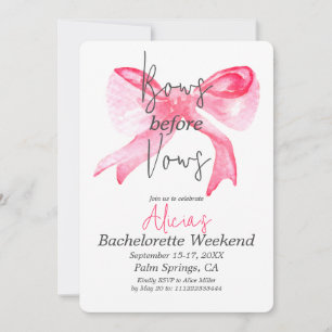 Elegant Bows before Vows Pink Bachelorette Party Invitation