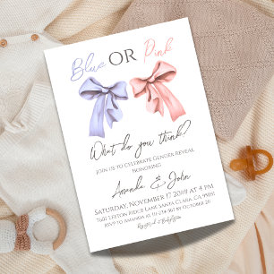Elegant Bows Blue or Pink Gender Reveal Invitation