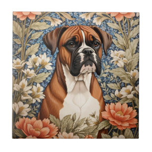Elegant Boxer Dog William Morris Inspired Ceramic Tile