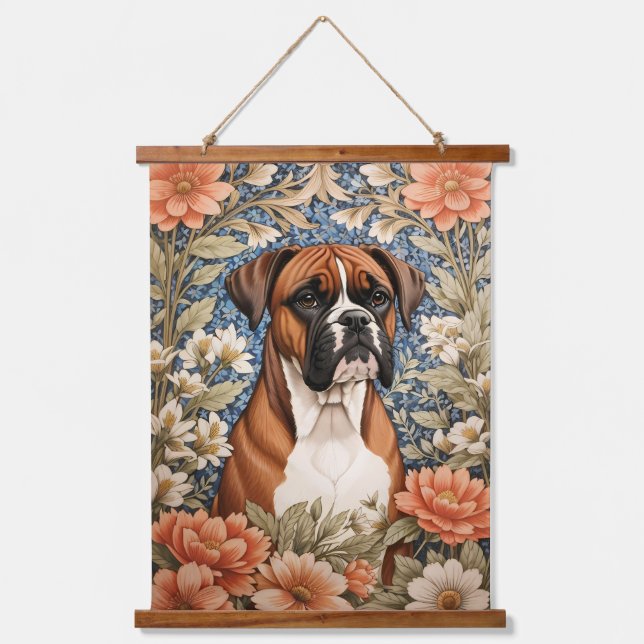 Elegant Boxer Dog William Morris Inspired  Hanging Tapestry (Front)