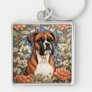 Elegant Boxer Dog William Morris Inspired  Keychain
