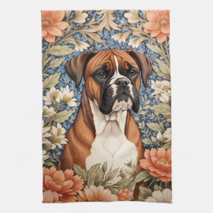 Elegant Boxer Dog William Morris Inspired Kitchen Towel
