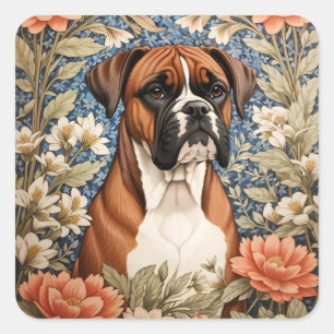 Elegant Boxer Dog William Morris Inspired Square Sticker