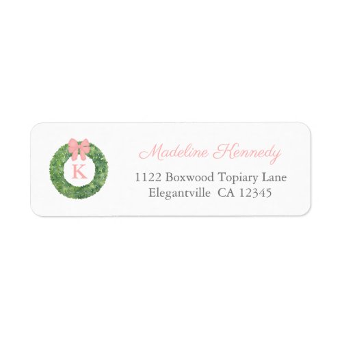 Elegant Boxwood Monogram Baby Girl Return Address Label