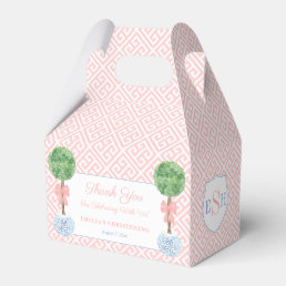 Elegant Boxwood Pink Bow Baby Girl Baptism Party Favor Boxes