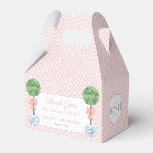 Elegant Boxwood Pink Bow Baby Girl Baptism Party Favor Boxes