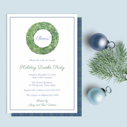 Elegant Boxwood Wreath Christmas Party Invitation