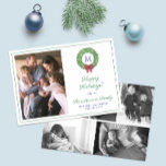 Elegant Boxwood Wreath Christmas Photo Collage Holiday Card<br><div class="desc">* Photo credit: Photography © Storytree Studios, Stanford, CA ** / An elegant Happy Holidays photocard with space for a single letter monogram and a family photo on the front, with a five photo collage on the reverse. The watercolor elements were originally hand painted by me in watercolors onto 100%...</div>