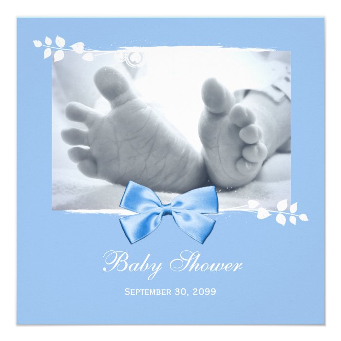 Elegant Boy Baby Shower Baby Feet With Blue Bow Custom Announcement