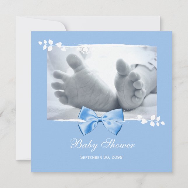 Elegant Boy Baby Shower Baby Feet With Blue Bow Invitation (Front)